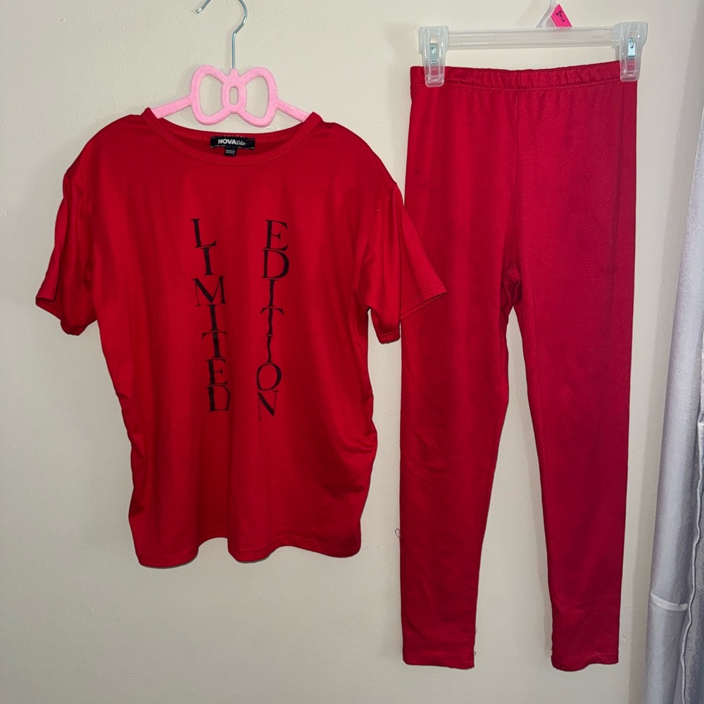 Fashion Nova, girls red matching leggings set size 7